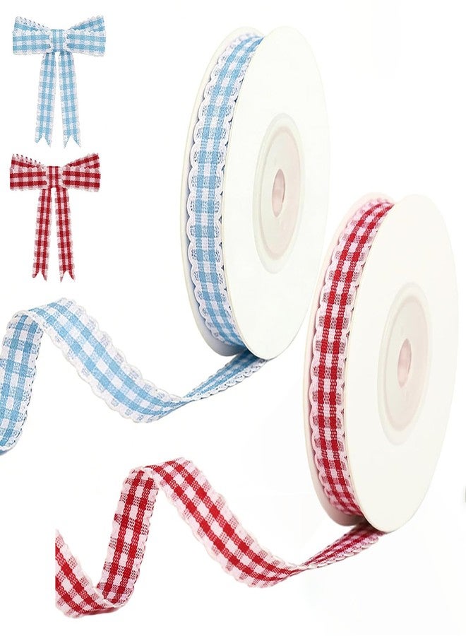 سكويشي لفتان من الشريط، شريط بنقشة مربعات غينغهام لتغليف الهدايا، والمشاريع اليدوية، وديكور المنزل، وإكسسوارات الشعر، وشرائط حمراء وزرقاء للأعمال الحرفية وباقات الزهور. - Image 1